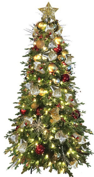 See more details about this gold, red and silver color themed tree